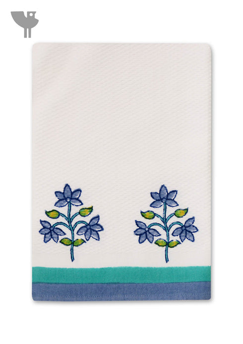 Handloom Cotton Bath Towel With Block Print Border